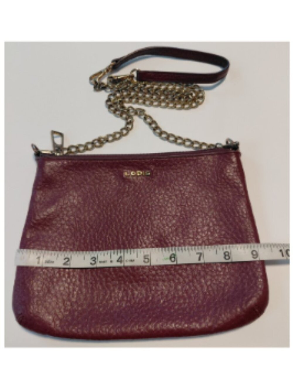 Lodis Burgundy/Plum Chain Strap Italian Leather Pebble Crossbody - Picture 3 of 15